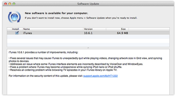 iTunes 10.6.1 update